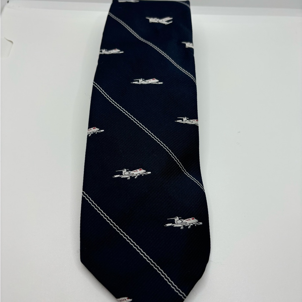 Blue vintage Tie with Stripes and Airplane Motif